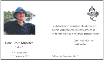 Todesanzeige von Hans-Josef Münster von Rheinische Post