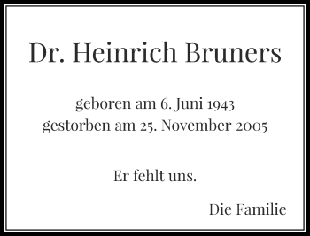 Todesanzeige von Heinrich Bruners von Rheinische Post