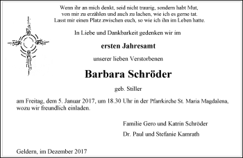 Todesanzeige von Barbara Schröder von Rheinische Post