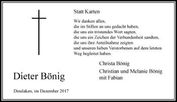 Todesanzeige von Dieter Bönig von Rheinische Post