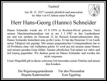 Todesanzeige von Hans-Georg Schneider von Rheinische Post