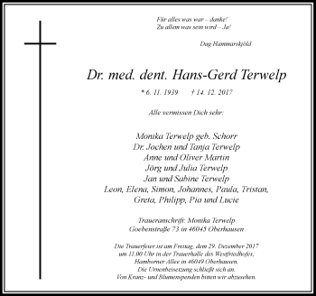 Todesanzeige von Hans-Gerd Terwelp von Rheinische Post