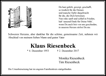 Todesanzeige von Klaus Riesenbeck von Rheinische Post
