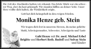 Todesanzeige von Monika Henze von Rheinische Post