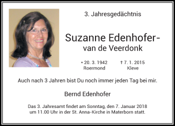 Todesanzeige von Suzanne Edenhofer-van de Veerdonk von Rheinische Post