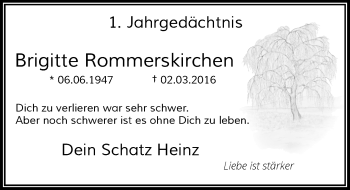 Todesanzeige von Brigitte Rommerskirchen von Rheinische Post