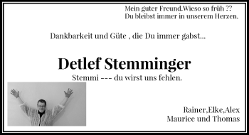 Todesanzeige von Detlef Stemminger von Rheinische Post