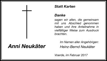 Todesanzeige von Anni  Neukäter von Rheinische Post