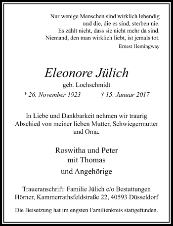Todesanzeige von Eleonore Jülich von Rheinische Post