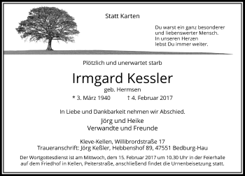 Todesanzeige von Irmgard Kessler von Rheinische Post