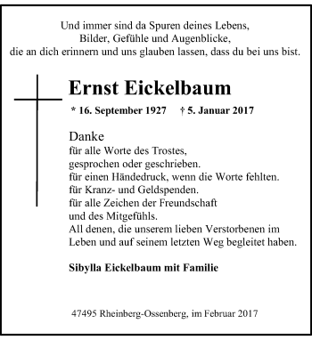 Todesanzeige von Ernst Eickelbaum von Rheinische Post