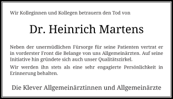 Todesanzeige von Heinrich Martens von Rheinische Post