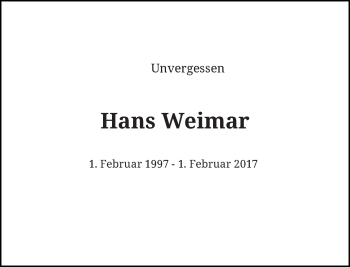 Todesanzeige von Hans Weimar von Rheinische Post