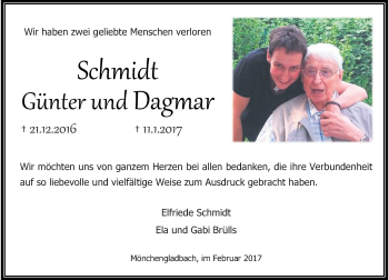 Todesanzeige von Günter und Dagmar Schmidt von Rheinische Post