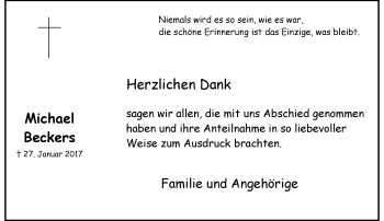 Todesanzeige von Michael Beckers von Rheinische Post
