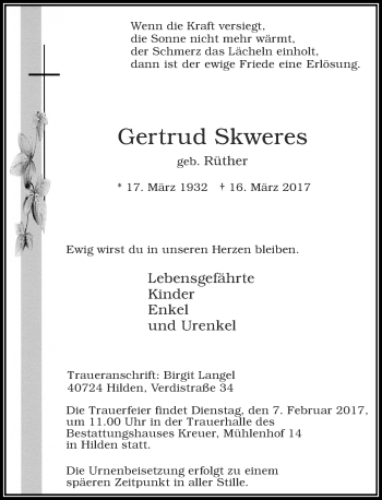 Todesanzeige von Gertrud Skweres von Rheinische Post
