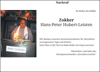 Todesanzeige von Hans-Peter Hubert-Leisten von Rheinische Post