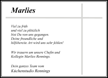 Todesanzeige von Marlies  von Rheinische Post