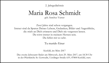 Todesanzeige von Maria Rosa Schmidt von Rheinische Post