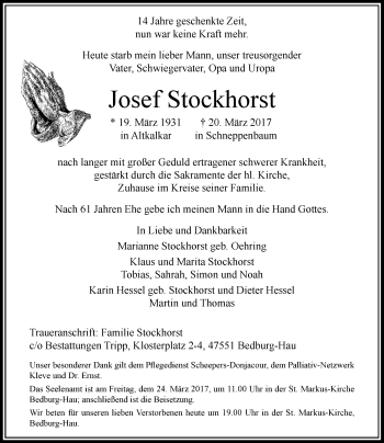 Todesanzeige von Josef Stockhorst von Rheinische Post