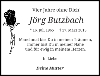 Todesanzeige von Jörg Butzbach von Rheinische Post