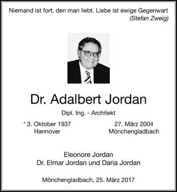 Todesanzeige von Adalbert Jordan von Rheinische Post