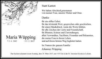 Todesanzeige von Maria Wüpping von Rheinische Post