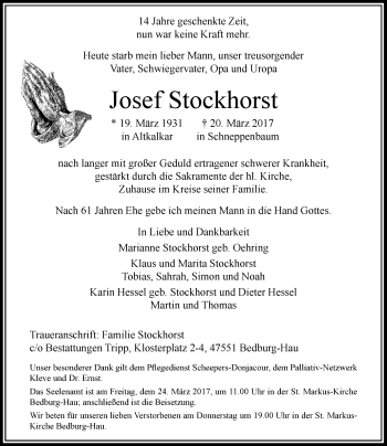 Todesanzeige von Josef Stockhorst von Rheinische Post