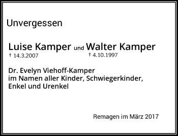 Todesanzeige von Luise und Walter Kamper von Rheinische Post