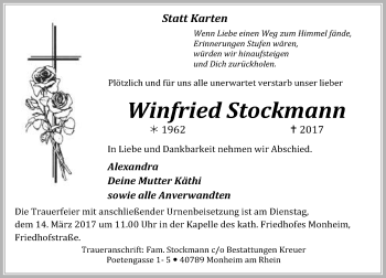 Todesanzeige von Winfried Stockmann von Rheinische Post