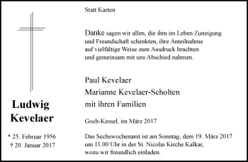 Todesanzeige von Ludwig Kevelaer von Rheinische Post