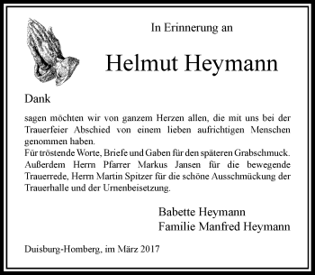 Todesanzeige von Helmut Heymann von Rheinische Post