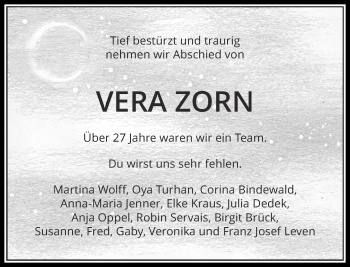 Todesanzeige von Vera Zorn von Rheinische Post