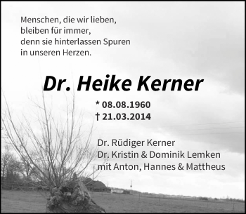 Todesanzeige von Heike Kerner von Rheinische Post