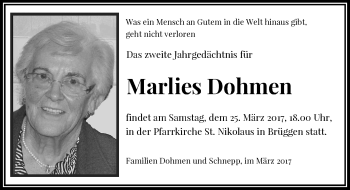 Todesanzeige von Marlies Dohmen von Rheinische Post