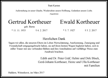 Todesanzeige von Gertrud und Ewald Kortheuer von Rheinische Post