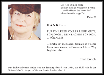 Todesanzeige von Erna Henrich von Rheinische Post