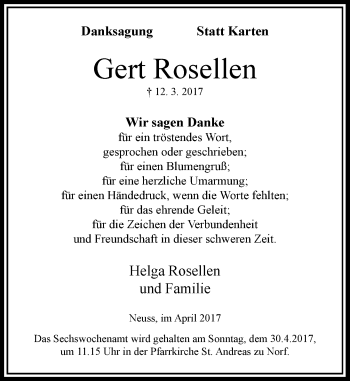 Todesanzeige von Gert Rosellen von Rheinische Post