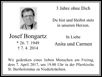 Todesanzeige von Josef BongartzIn Liebe von Rheinische Post
