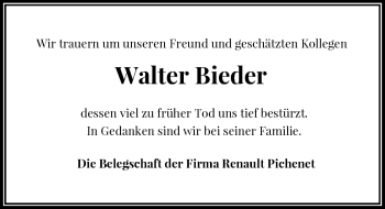 Todesanzeige von Walter Bieder von Rheinische Post