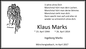 Todesanzeige von Klaus Marks von Rheinische Post