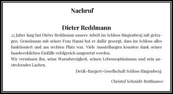 Todesanzeige von Dieter Reddmann von Rheinische Post