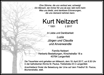 Todesanzeige von Kurt Neitzert von Rheinische Post