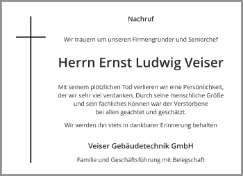 Todesanzeige von Ernst Ludwig Veiser von Rheinische Post