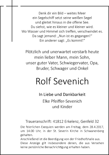 Todesanzeige von Rolf Sevenich von Rheinische Post