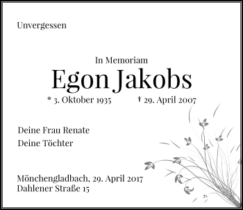 Todesanzeige von Egon Jakobs von Rheinische Post