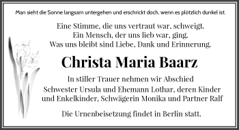 Todesanzeige von Christa Maria Baarz von Rheinische Post