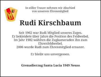 Todesanzeige von Rudi Kirschbaum von Rheinische Post