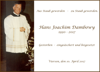 Todesanzeige von Hans Joachim Dambowy von Rheinische Post