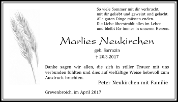 Todesanzeige von Marlies Neukirchen von Rheinische Post